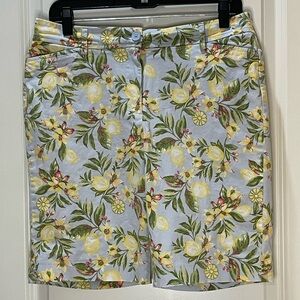 Talbots Lemon Print Women Shorts - Blue and Yellow Size 10